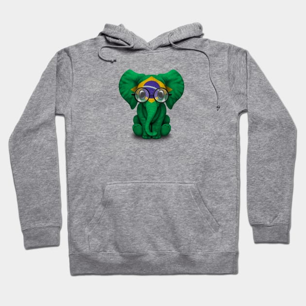 Baby Elephant with Glasses and Brazilian Flag Hoodie by jeffbartels